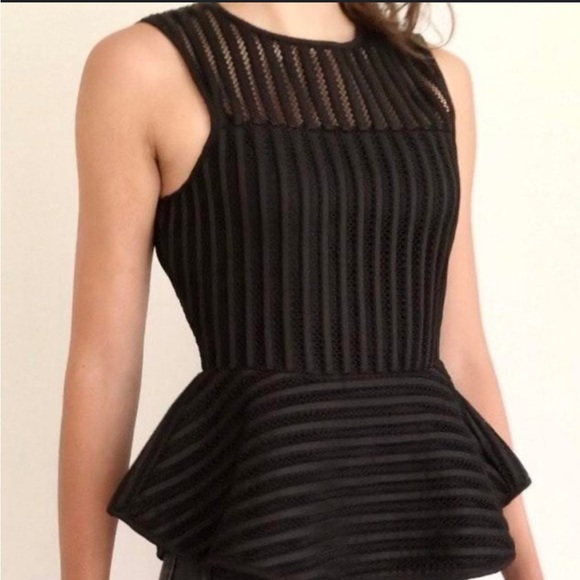 Anthropologie Black Mesh Ribbon Top with Peplum, Evening - size Medium - Picture 7 of 7